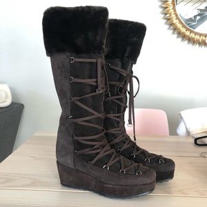 Stuart Weitzman Troll Suede Moon Boots with Fur